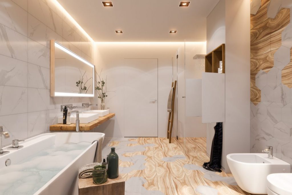 Salle de bain moderne : Éclairage architectural